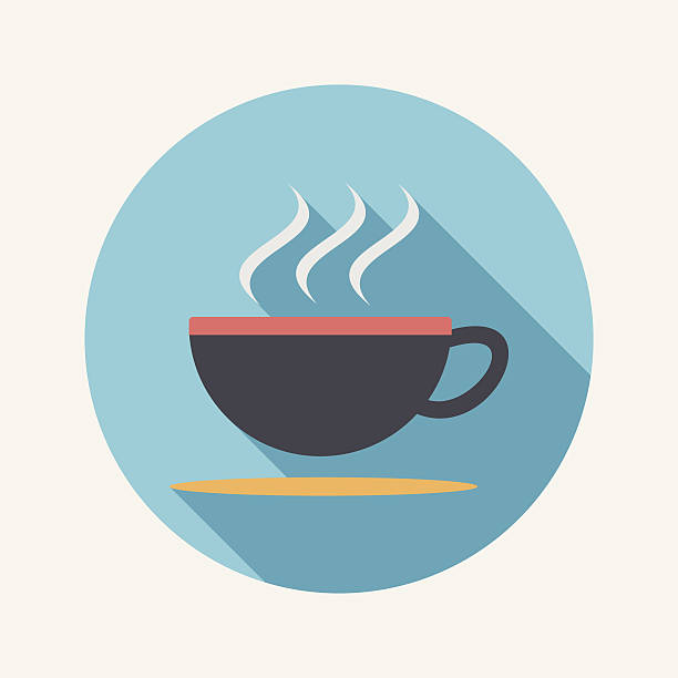 кофе плоский значок с длинная тень - steam black coffee heat drink stock illustrations