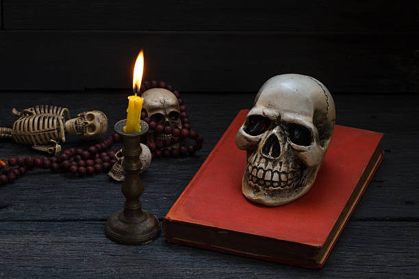 istock Still life photography  with human skull and mala 514767022