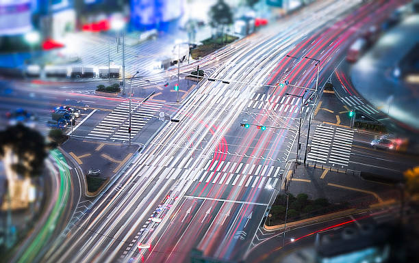 istock Crossroads Colorful Car Trails 514768156