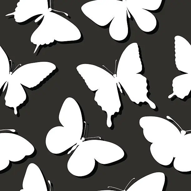 Vector illustration of Beautiful seamless background with butterflies silhouettes.