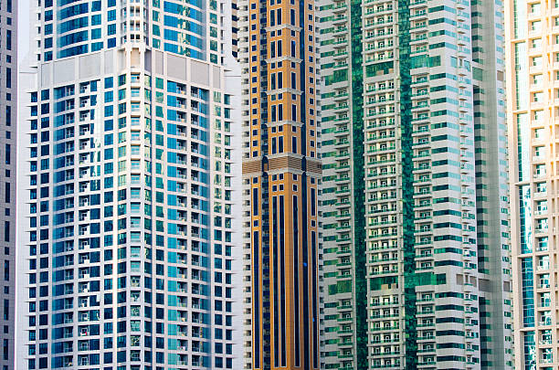 Detail of contemporary skyscrapers in Dubai