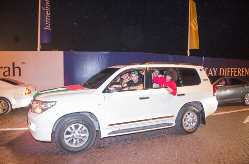 Dubai,UAE - December 2, 2013:  celebrations are in the street of Dubai  for the 42th aanniversary of foundation  of emirates on the second of december of  2013