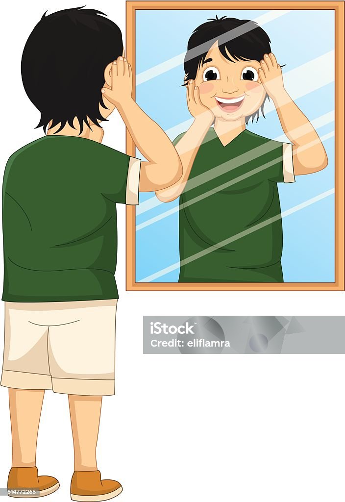 Vector Illustration of A Boy Facing The Mirror Vector Illustration of A Boy Facing The Mirror EPS10 Boys stock vector