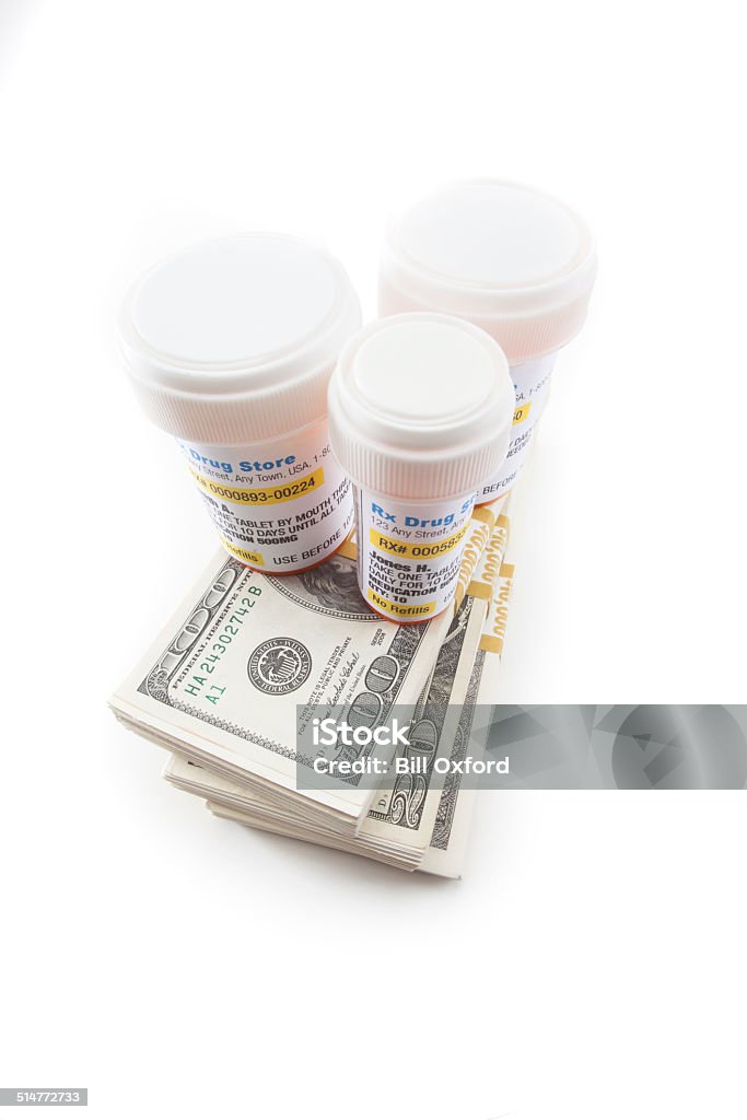Prescription Medication Prescription bottles with fictitious labels and receipt. ++ labels created on photographer's graphics program and are fictitious and copyright free ++ Addiction Stock Photo