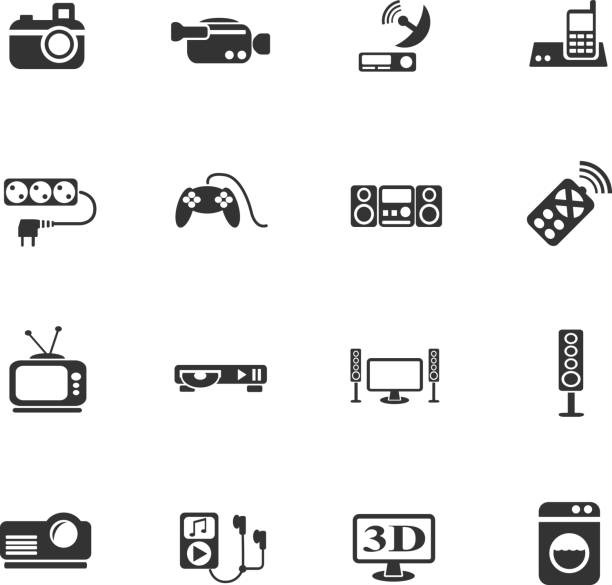 ilustrações, clipart, desenhos animados e ícones de casa aparelhos conjunto de ícones - dvd player computer icon symbol icon set