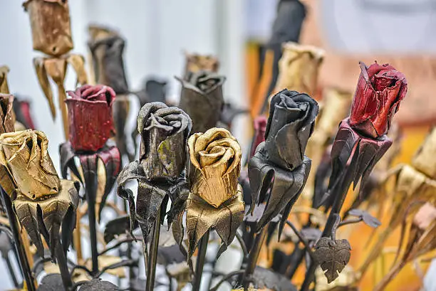 Made-up flowers in the handicraft mart Kaziukas, Vilnius, Lithuania