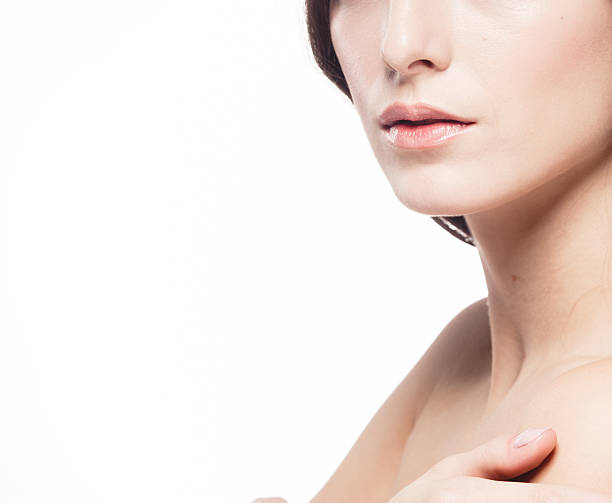istock Woman shoulders lips hands fingers close-up portrait 514778430