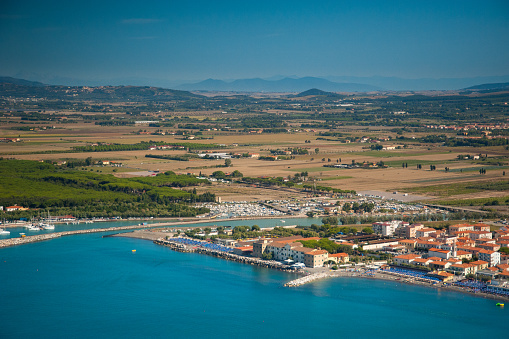 Aerial view of the area Costa degli Etruschi between Marina di Cecina, Vada, White Beaches, Solvay and Castiglioncello
