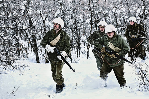 istock Group of WWII Winter Soldiers Walking 514779568