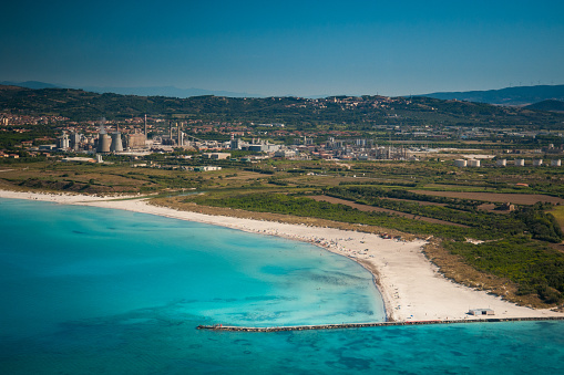 Aerial view of the area Costa degli Etruschi between Marina di Cecina, Vada, White Beaches, Solvay and Castiglioncello