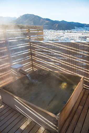 very beautiful view open air hot spring onsen in japan