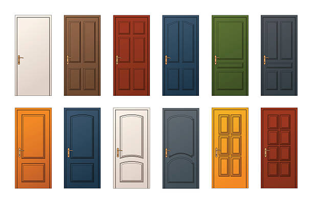 Colorful Doors Collection 12 Colorful Wooden Doors. Templates Collection for Web, Print and Architectural Drawings door illustrations stock illustrations