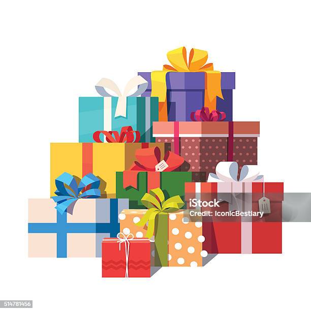 Big Pile Of Colorful Wrapped Gift Boxes Stock Illustration - Download Image Now - Gift, Stack, Christmas