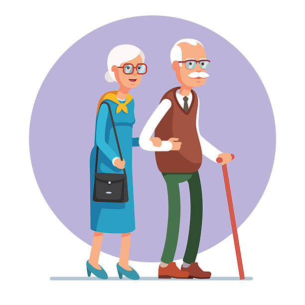 ilustrações, clipart, desenhos animados e ícones de sênior mulher e cavalheiro caminhando juntos - senior couple isolated white background standing