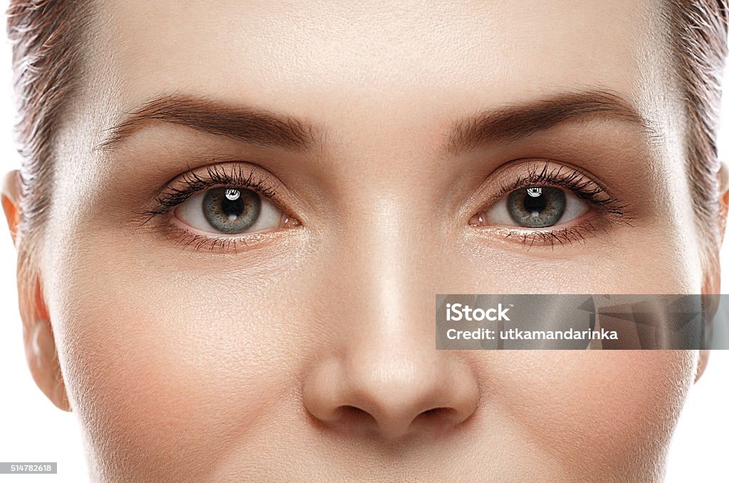 Eye woman eyebrow eyes lashes Eye woman eyebrow eyes lashes. Studio shot. Nose Stock Photo