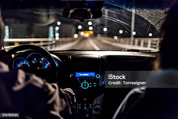 Driving A Car In Night Stock Photo - Download Image Now - Night, Dashboard - Vehicle Part, Car