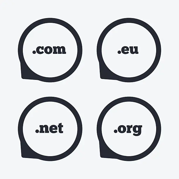 Vector illustration of Top-level domains signs. Com, Eu, Net and Org.