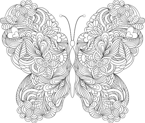 illustrations, cliparts, dessins animés et icônes de papillon sur fond blanc - ornate swirl heart shape beautiful