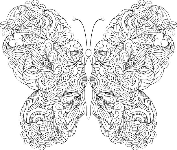 ilustrações, clipart, desenhos animados e ícones de borboleta em fundo branco - ornate swirl heart shape beautiful