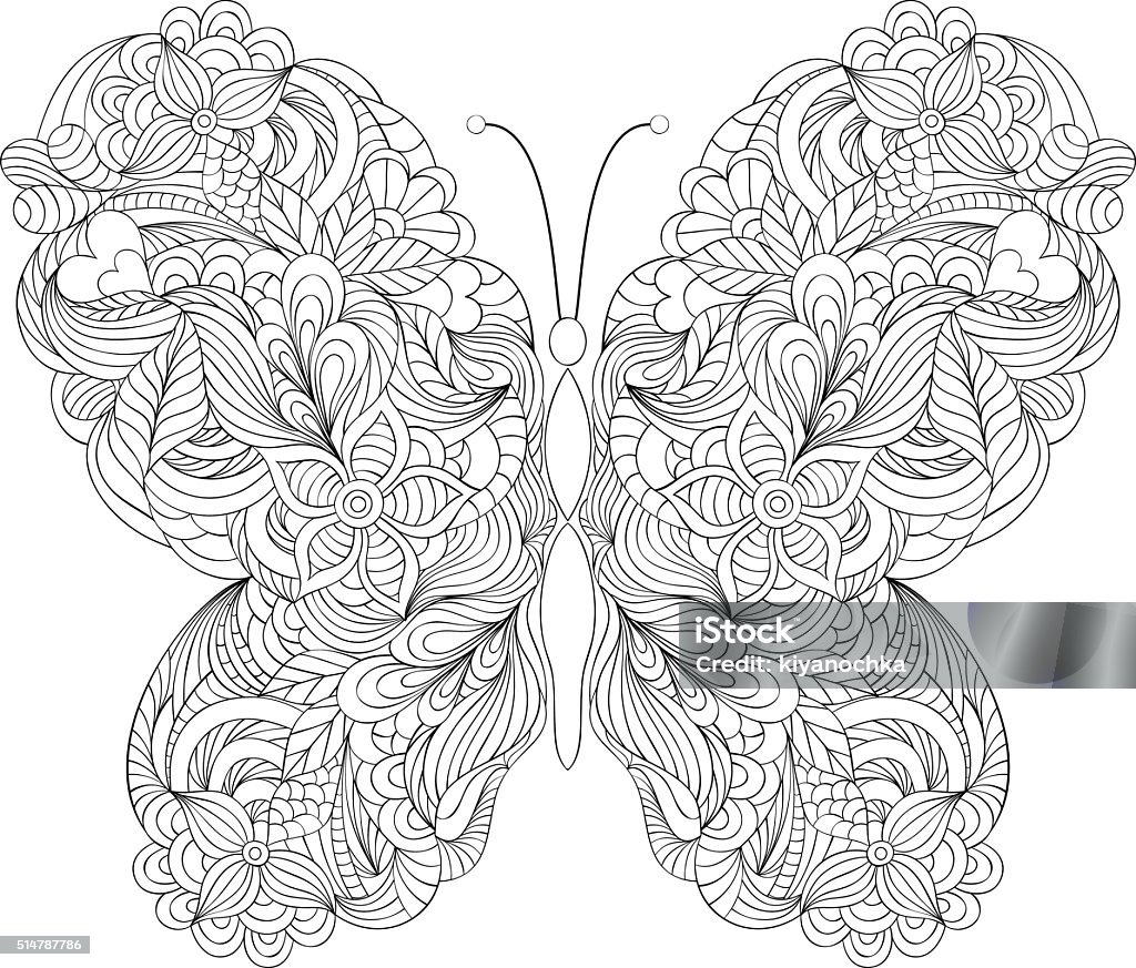 butterfly on white background Vector illustration of abstract butterfly on white background.Coloring page for adult. Butterfly - Insect stock vector