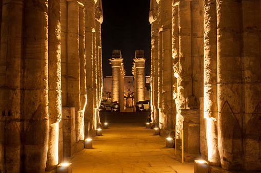 Famous Luxor temple complex at night, Egypt