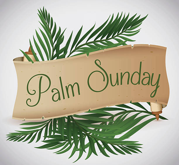 Ancient Scroll with Palm Branches behind for Palm Sunday Holiday Palm branches behind a ancient scroll for traditional Palm Sunday. lent season stock illustrations