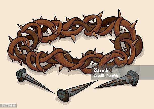 Crown Of Thorns And Nails For Good Friday Stock Illustration - Download Image Now - Jesus Christ, Cartoon, Nail - Work Tool