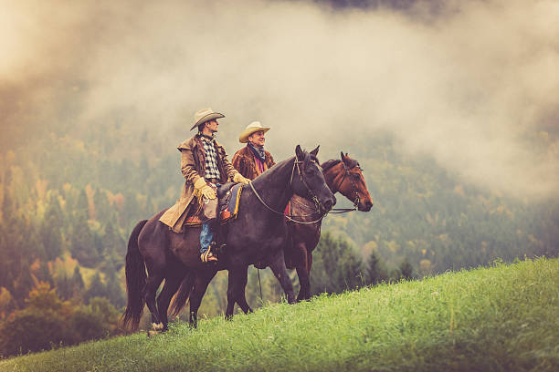 Men enjoying horse riding