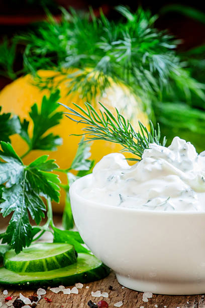 istock Greek yogurt sauce, cucumber and herbs 514796912