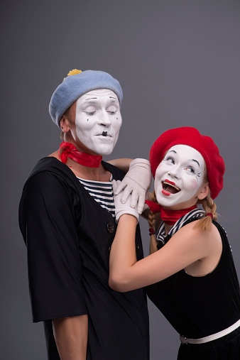 Portrait Of Funny Mime Couple With White Faces And Emotions Stock Photo - Download Image Now - iStock Portrait Of Funny Mime Couple With White Faces And Emotions Stock Photo - Download Image Now - iStock