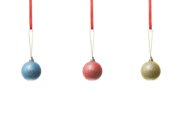 istock Three christmas decoration ball (blue, red, gold) isolated on wh 514800759