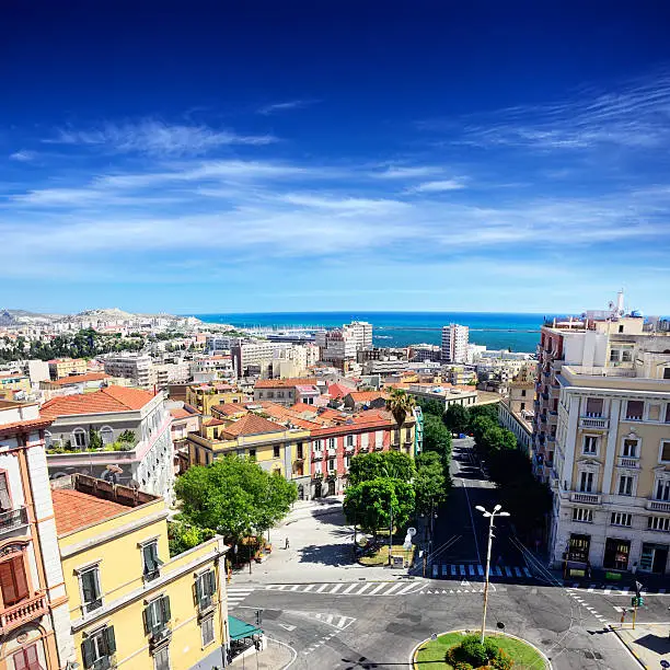 Panorama of Cagliari, Sardinia, Italy. Composite photo