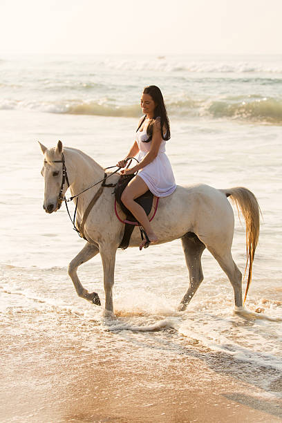 istock happy young lady horse ride on beach 514804251