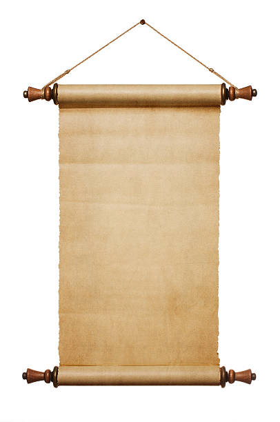 Blank paper scroll Vintage blank paper scroll isolated on white background with copy space papyrus paper photos stock pictures, royalty-free photos & images