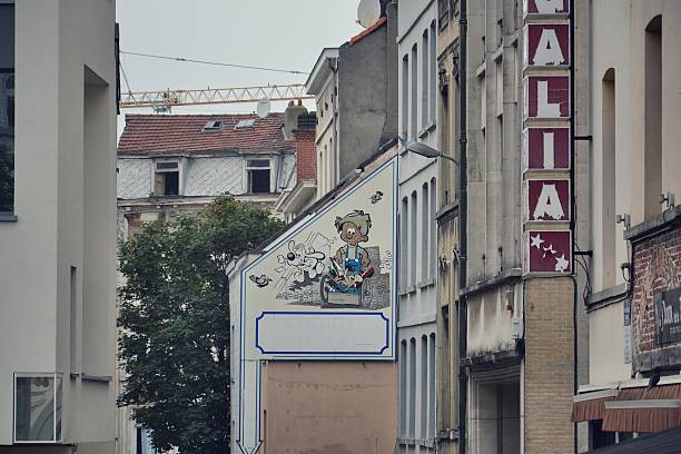 Brussels, Belgium - July 11, 2014: Filtered picture of a comic strip mural painting on July 11, 2014 in Brussels, Belgium. Brussels is known as a homeland of the comic strips and is full of images of numerous comic strip heroes.