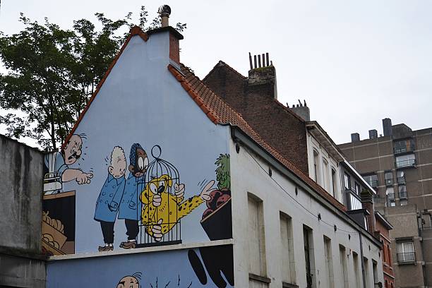 Brussels, Belgium - July 11, 2014: Filtered picture of a comic strip mural painting on July 11, 2014 in Brussels, Belgium. Brussels is known as a homeland of the comic strips and is full of images of numerous comic strip heroes.