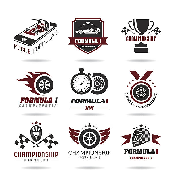 open-wheel single-seater racing car icon set, sport icons and sticker - 3 vector art illustration