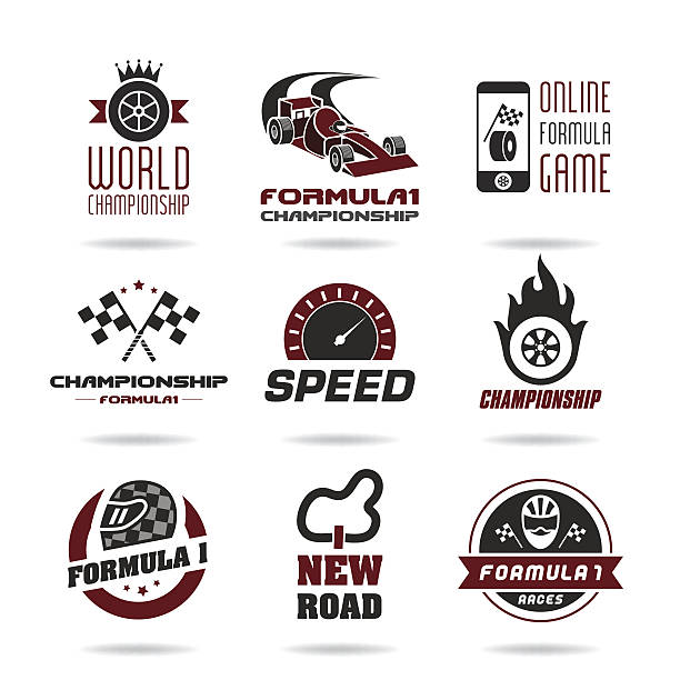 open-wheel single-seater racing car icon set, sport icons and sticker - 2 vector art illustration