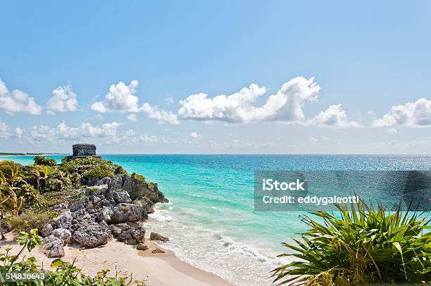 Tulum Ruins By The Caribbean Sea Stock Photo - Download Image Now - Ancient, Archaeology, Architecture