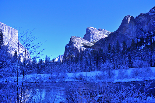 Three Brothers Peaks in Yosemite National Park in Winter