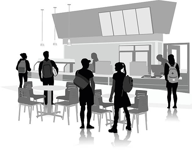 illustrazioni stock, clip art, cartoni animati e icone di tendenza di college caffetteria - silhouette student teenager university