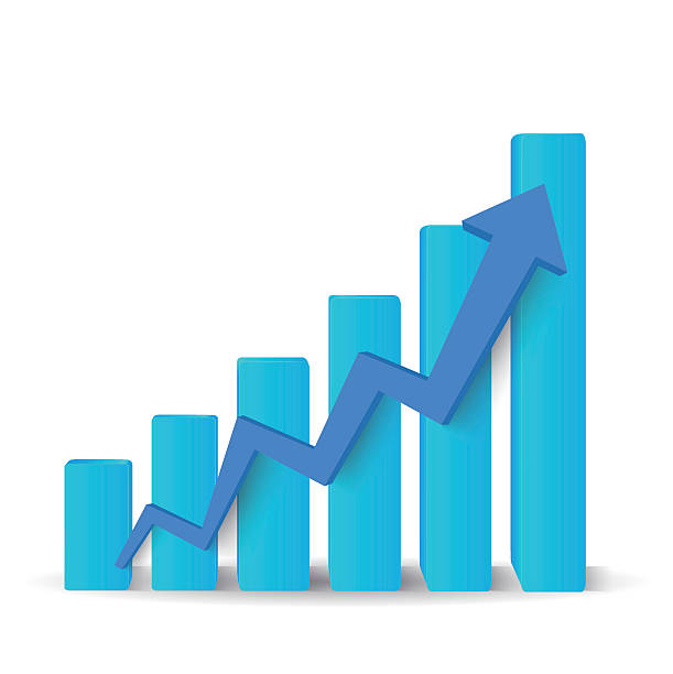 illustrations, cliparts, dessins animés et icônes de croissance graphique bleu - growth graph chart three dimensional shape