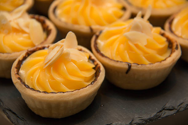 istock Yellow Lemon Tarts Sit On A Kitchen Baking Tray 514838594