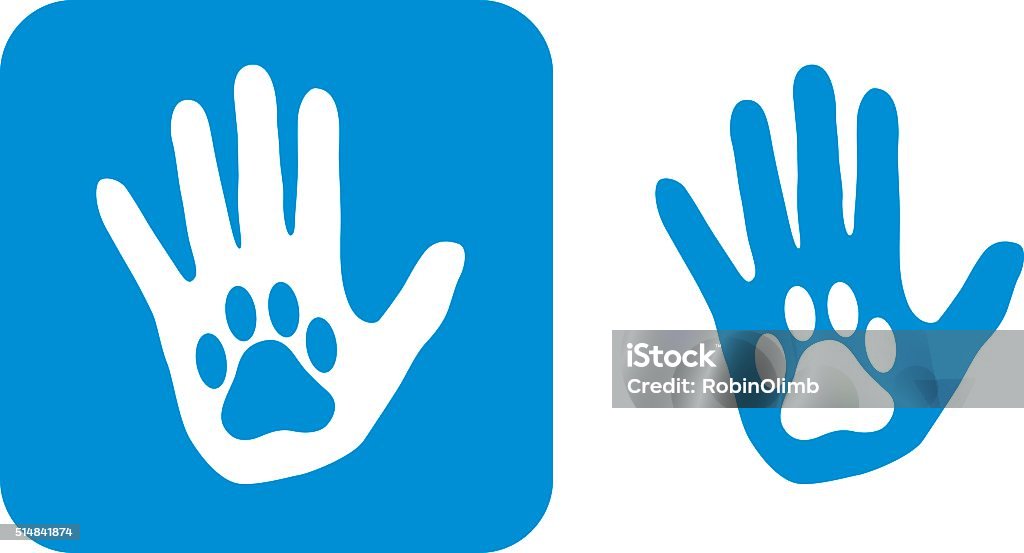 Blue Hand Paw icon Vector illustration of two blue hand with paw print icons. Paw stock vector