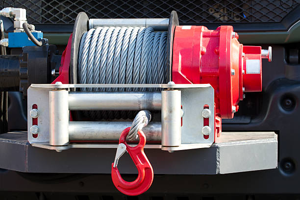 Car winch offroad Detail photo of the car winch. cable winch stock pictures, royalty-free photos & images