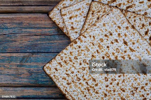 Matza On A Rustic Wood Background Stock Photo - Download Image Now - Above, Bread, Celebration