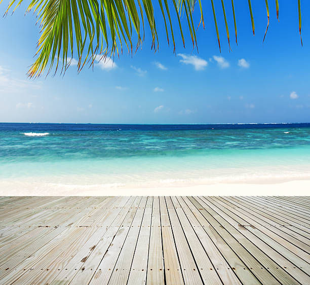 istock Wooden platform beside tropical beach 514849108
