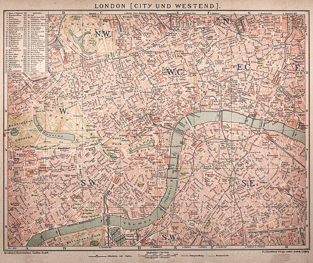 historic map of london (18th century) - chelsea stock illustrations