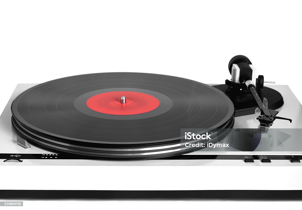 Turntable Horizontal View Modern Turntable In Silver Case Front View Isolated Stock Photo ...