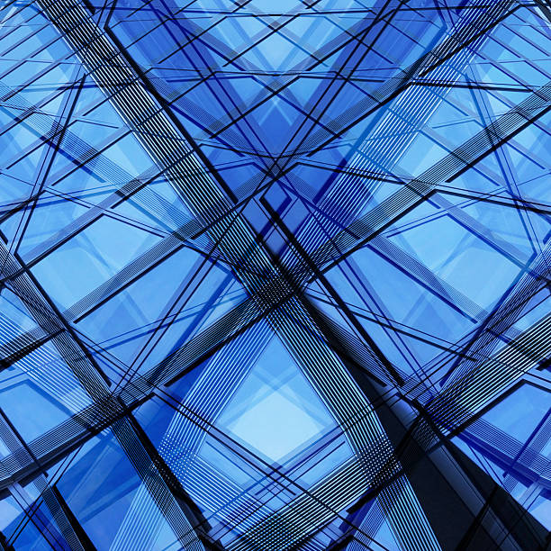 istock Multiple exposure photo of hi-tech architecture fragment. Glazed aluminum structures. 514850476
